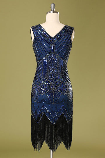 Abito flapper con paillettes blu vintage anni 1920